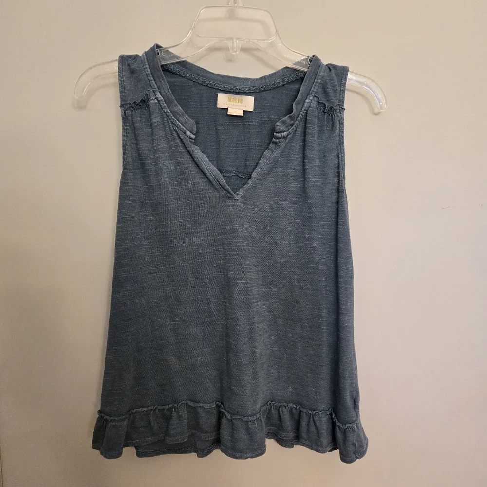 MAEVE Anthro ruffle open back tank top faded blue sleeveless split blouse Sz XS - Picture 2 of 5